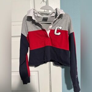 Champion Colorblock Cropped Rugby Shirt - Red, Gray, Navy